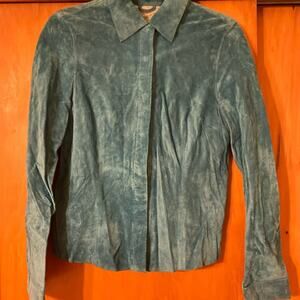 Co & Eddy Women's Turquoise Washable Suede Snap Front Long Sleeve Shirt Small